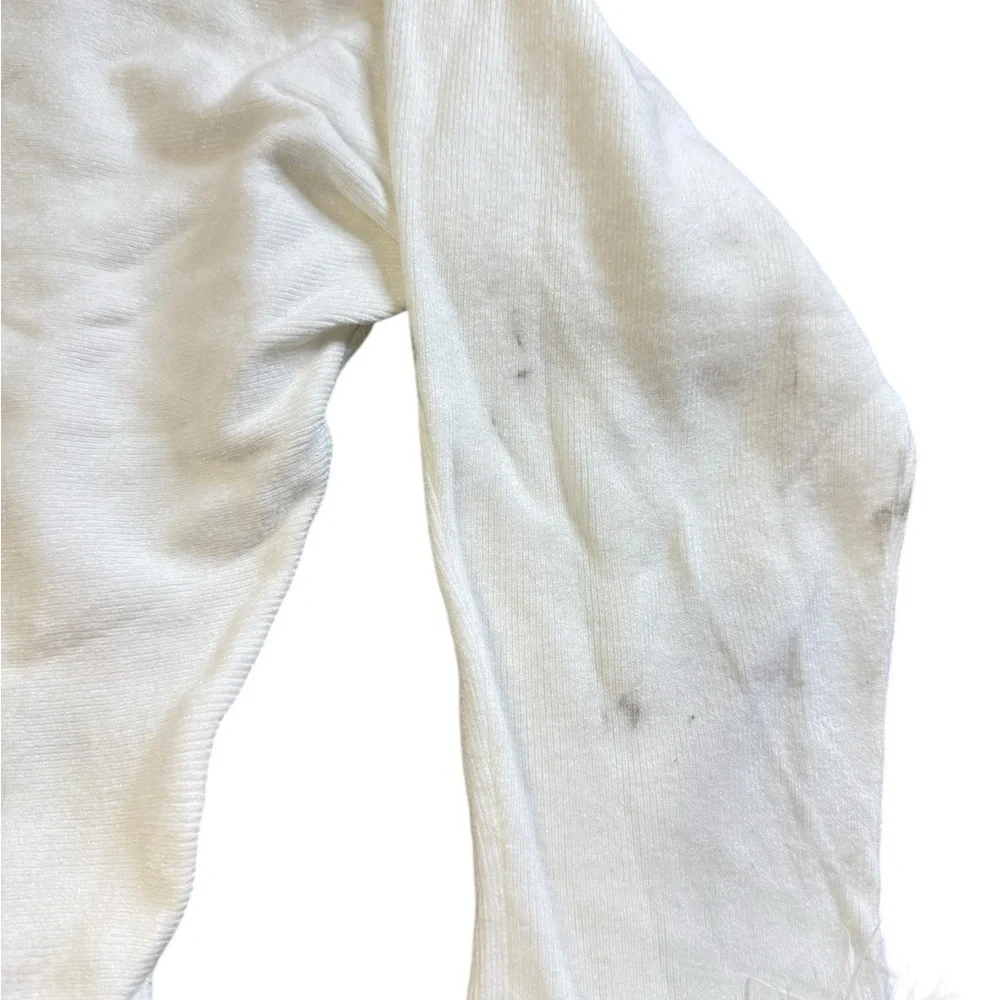 Sioni Milano White Feather Cuff Long Sleeve Top | Size L (Flawed) - Picture 2 of 3